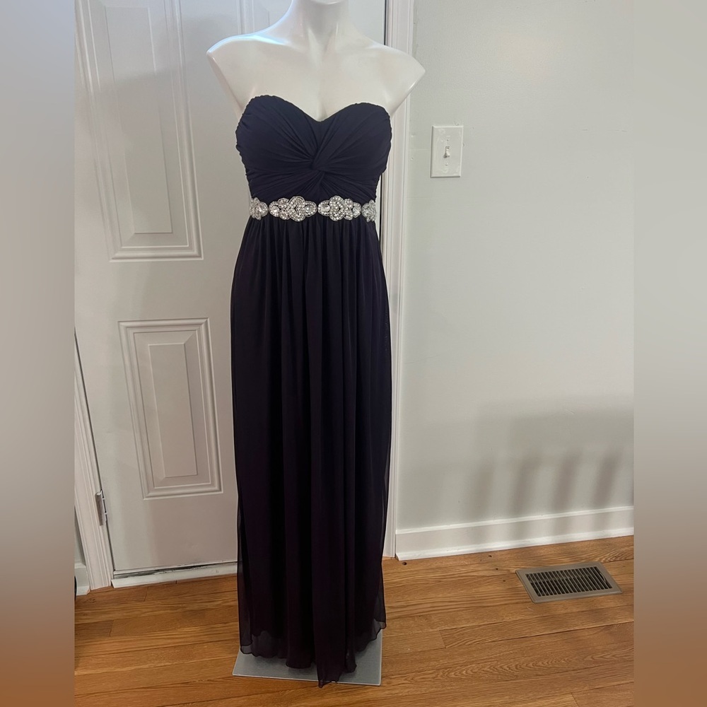 City Triangles navy Strapless Dress with Silver Detailing
